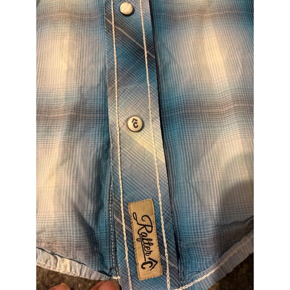 Rafter C Mens Western Plaid Pearl Snap Button Short Sleeve Shirt Sz M Cowboys - Picture 4 of 8